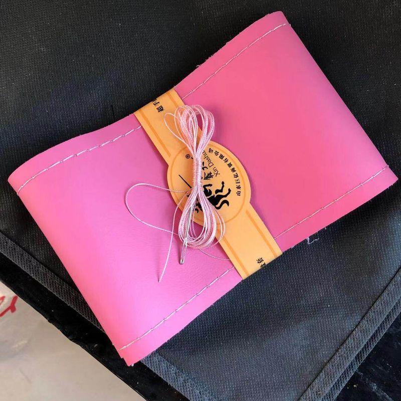 

Car Hand-Sewn Steering Wheel Cover Handlebar Cover Genuine Leather PU Leather Pure Pink Interior Full Pink South Korea Female Wheel Cover Pink Thread (with Needle and Thread)