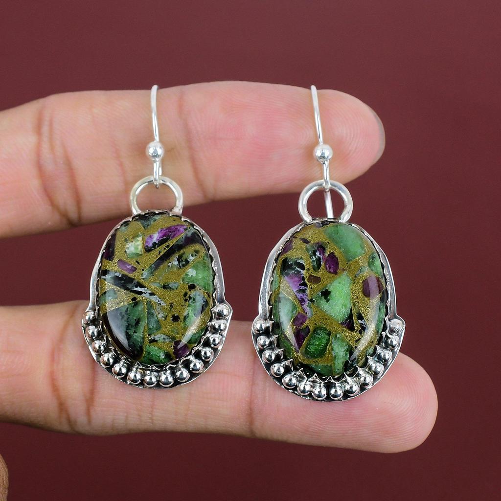 Copper Ruby Zoisite Earring 925 Sterling Silver Earring Antique Jewelry Handmade Dangle Earring Top Quality Gemstone Earring Gifts For Women