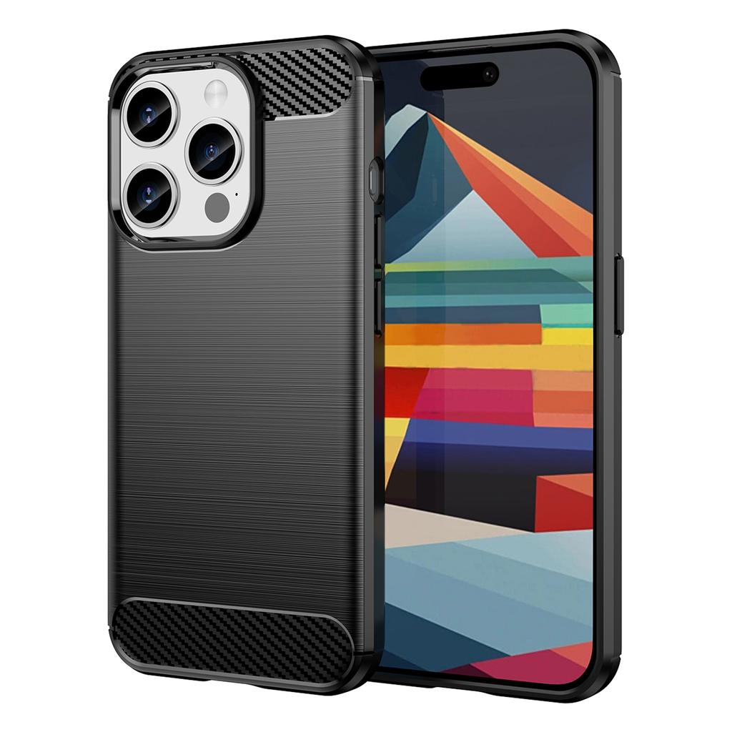 Brushed Phone Case for iPhone 15 Pro,Carbon Fiber Texture Soft TPU Phone Cover