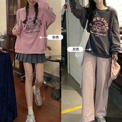 Fleece Loose Casual Sweater Women's Autumn and Winter Coat Vintage Crew Neck Long-sleeved Bottoming Shirt Korean Women's Clothing