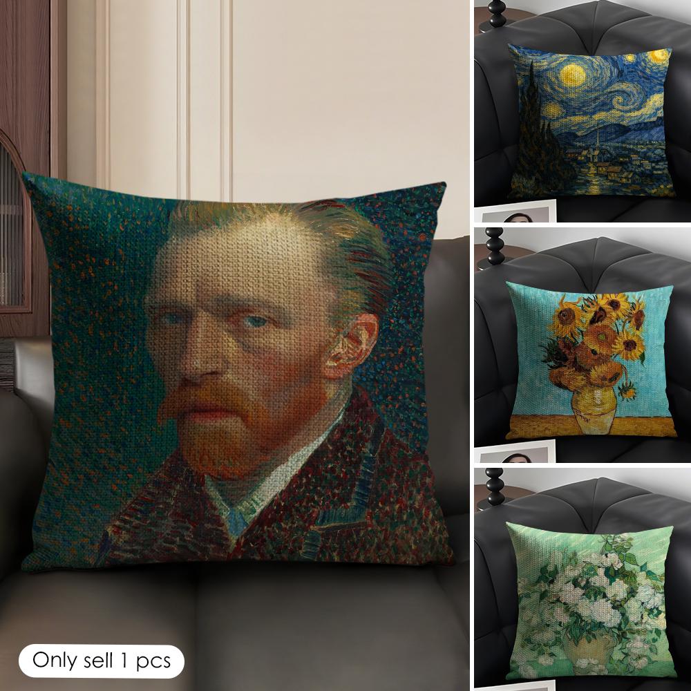 Van Gogh Original Print Cushion Cover Natural Linen Organic Fabric DoubleSided Printing Sofa Home Decor Gift Pillow Case