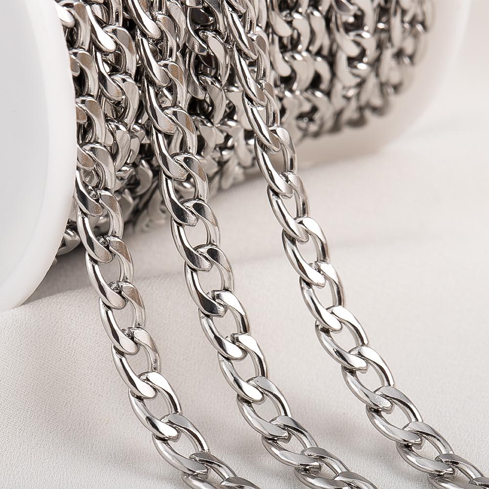 1Meter 2Meter 3mm 5mm 7mm Stainless Steel Curb Cuban Chains Bulk DIY Necklace Bracelet Anklet Jewelry Making Accessory Supplies