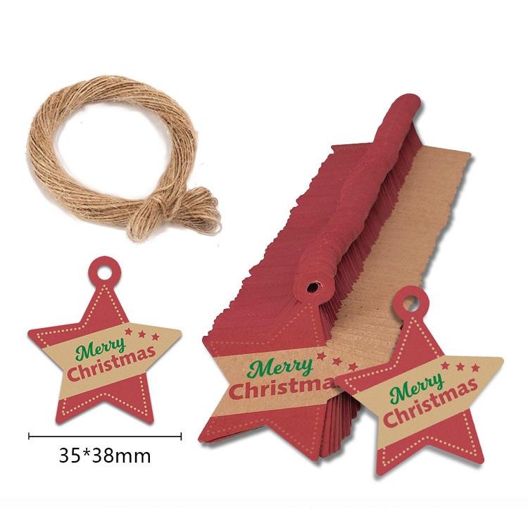 

100 шт. Рождественская бирка с рисунком из крафт-бумаги, подарочная открытка с подвесной веревкой, украшение на рождественскую елку 2023 года 900*2000*150MM звезда