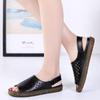 Women's Real Leather Flat Sole Peep Toe Sandals Summer New Soft Sole Hollow Out Breathable Velcro Outdoor Beach Sandals