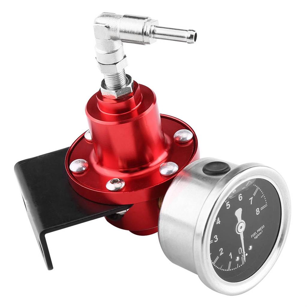 Universal Aluminum Adjustable FPR Fuel Pressure Regulator with Gauge for Car Auto Red