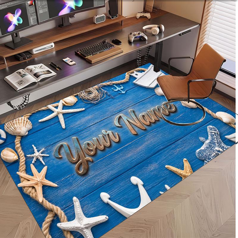 Fish Ocean Theme Soft Crystal Velvet Rug Custom Name & Text Print Non Slip Floor Rug for Bedroom Living Room