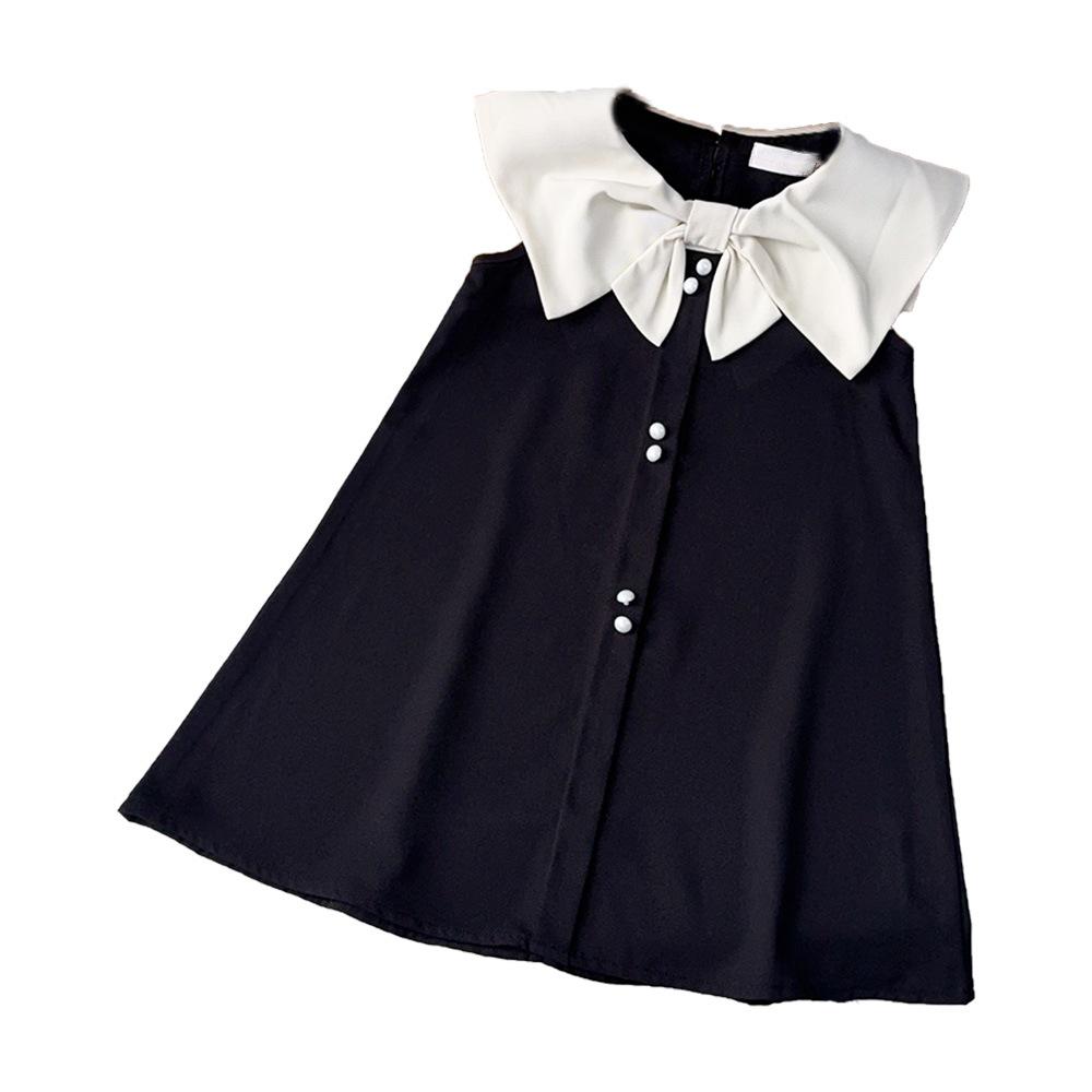 New Korean Style Girls' Black Sleeveless Shawl Collar Dress