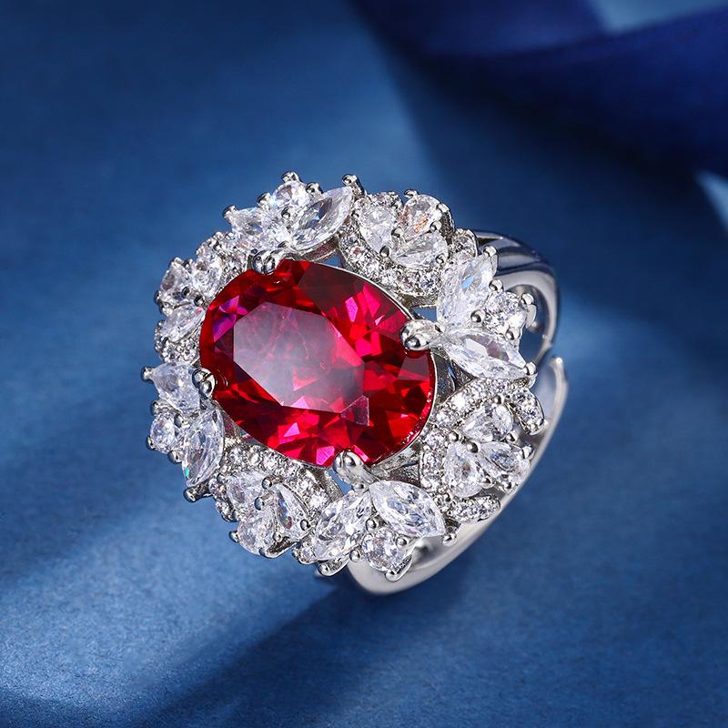Jewelry Copper Bottom Gold-Plated Simulation Red Corundum Retro Suit Female Main Stone 10 * 14-8 * 10