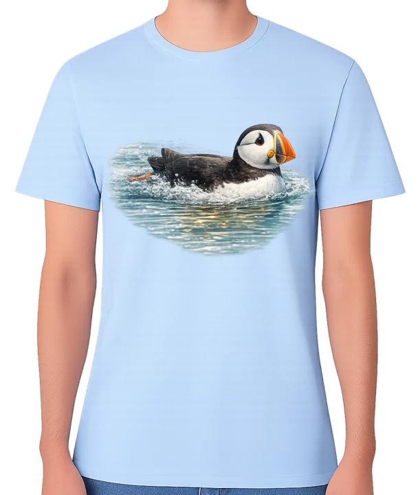 Puffin Swimming in Ocean T-Shirt Coastal Bird Art Unisex Tee XXXXL