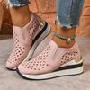 2026 New Hollow Out Wedges Sneakers Women Plus Size Pu Leather Thick Sole Loafers Woman Slip On Breathable Casual Shoes Female