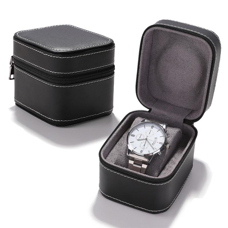 Rounded zipper watch storage bag, PU watch box, velvet watch packaging box, watch packaging box Black; rounded corner zipper watch packaging box