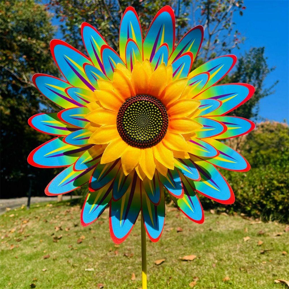 PVC Sunflower Windmill Stake Standing Lawn Flower Pinwheel  Outdoor Party Picnic Decor