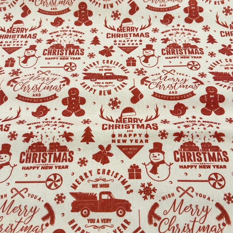 0.5m/1m/2m Cotton Linen Christmas Print Fabric For Tablecloths, Curtains, Christmas Decoration, Sofa Pillows Handmade DIY Fabric