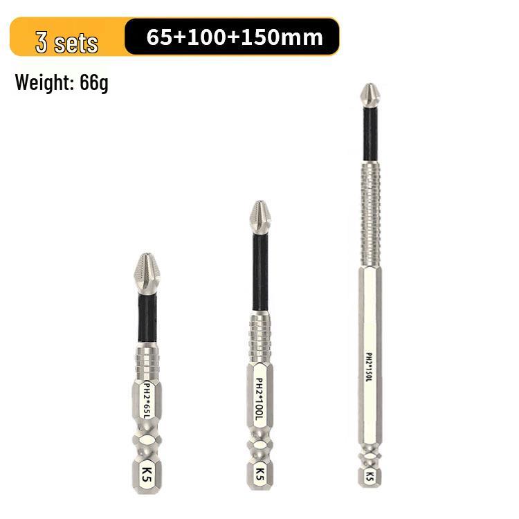 Anti-Slip Shock-Resistant Phillips Screwdriver Bit, Strong Magnetic, 25-150mm, High Hardness