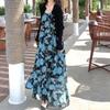 2026 New French Seaside Vacation Dress Texture High Sense Blue Color Sleeveless Suspender Dress Women's Summer