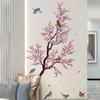 Pink Peach Blossom Flowers Branch Birds Floral Wall Stickers for Bedroom Living Room Furniture Background Wall Decals Murals PVC