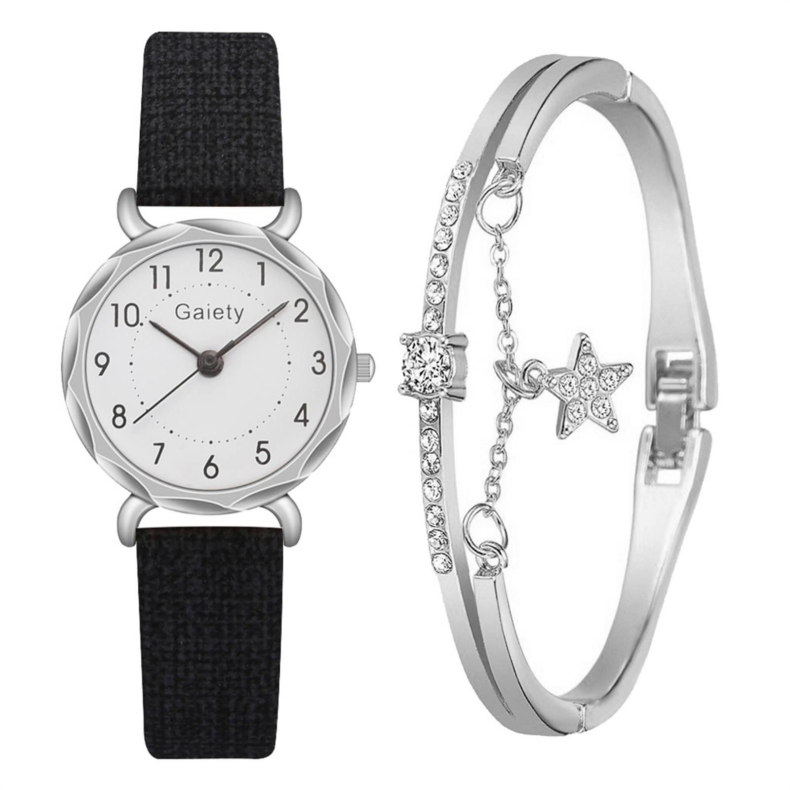 Ladies Watch Leather Strap Quartz Fashion Temperament Ladies Watch One Size чёрный