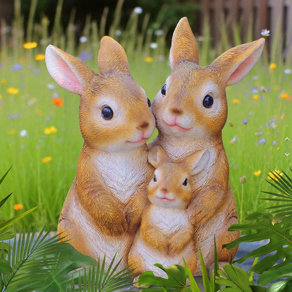 Families Of Three Rabbits Ornament Bunny Statue Outdoor Small Resin Ornaments Neutral Decoration For Door Home Landscaping