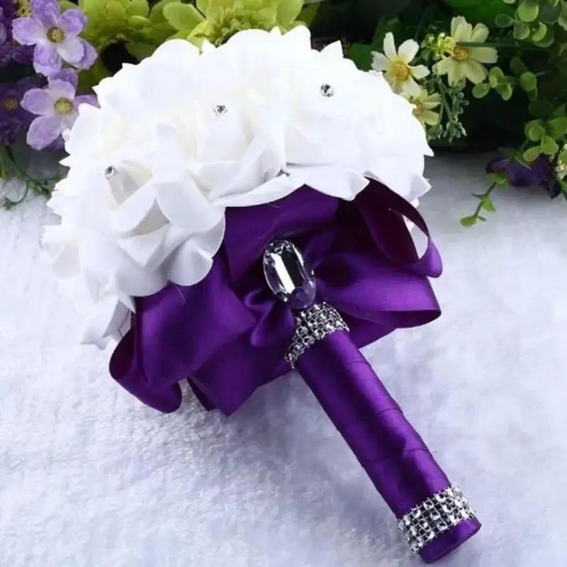 1 Pcs New 18cm Crystal Roses Pearl Bridal Wedding Holding Flowers Valentine's Day Proposal Simulated Bouquet Photography