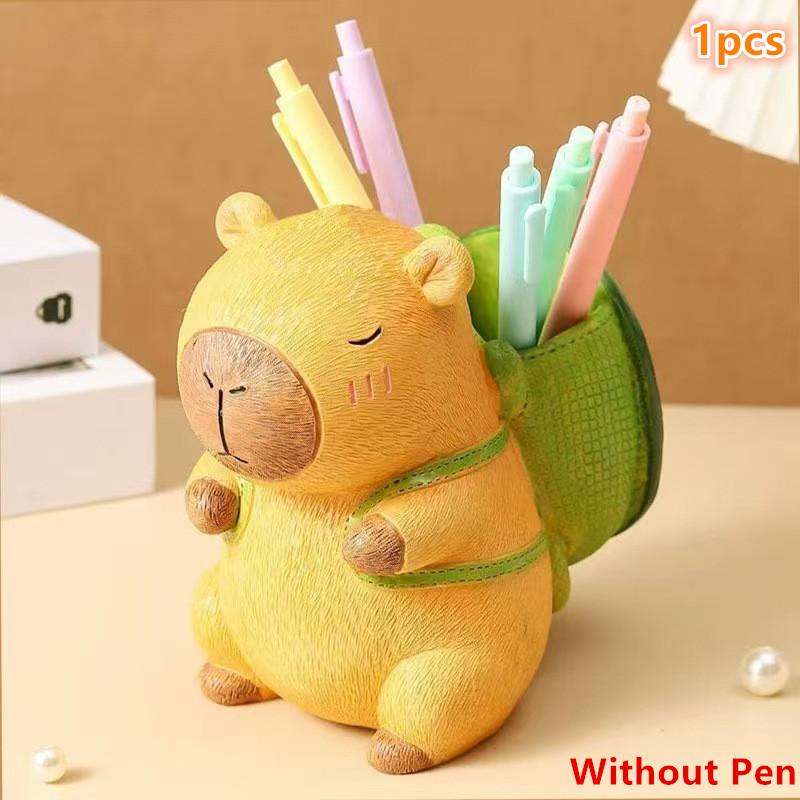 Creative Cute Capybara Pen Holder Large Capacity Portable Makeup Brush Holder Multi Functional Cartoon Stationery Storage Box