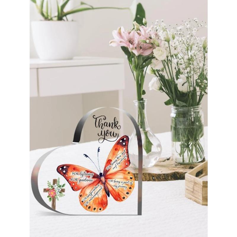 2D Flat Thank You Friend Gift Acrylic Heart Shaped Desktop Decoration Plaque, Home Decor Plaque Hanging Wall Art Decorative Garden Decoration for Room