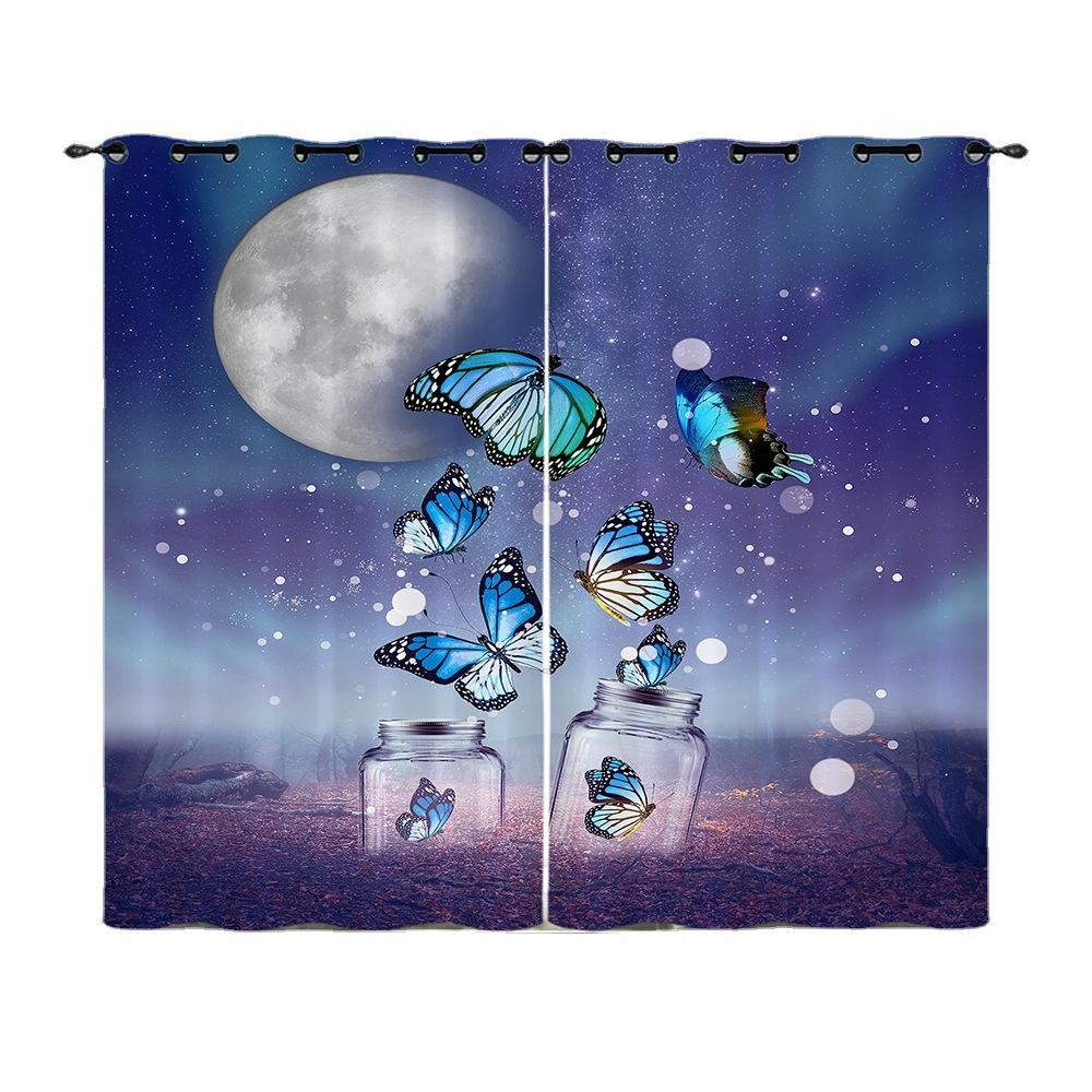 Curtain Butterfly Animal Flower Curtain Digital Printing Blackout Curtain No Punching