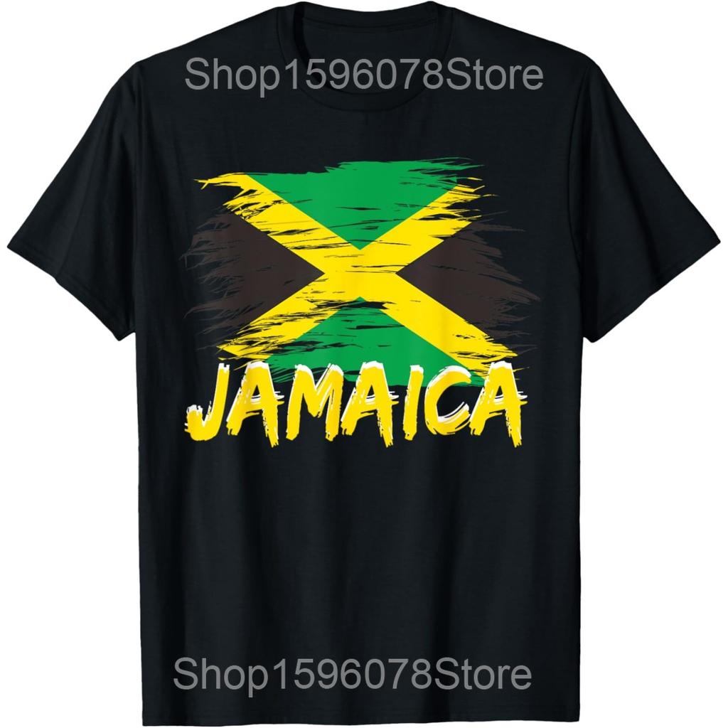 Jamaican Flag Heart Vintage Jamaica T Shirts Men Women Pure Cotton Humor Streetwear Tee Shirt Short Sleeve Unisex Loose Clothing