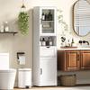 Narrow Bathroom Column with Glass Door Adjustable Shelves Drawer Open Shelf 40x30x165 Cm White