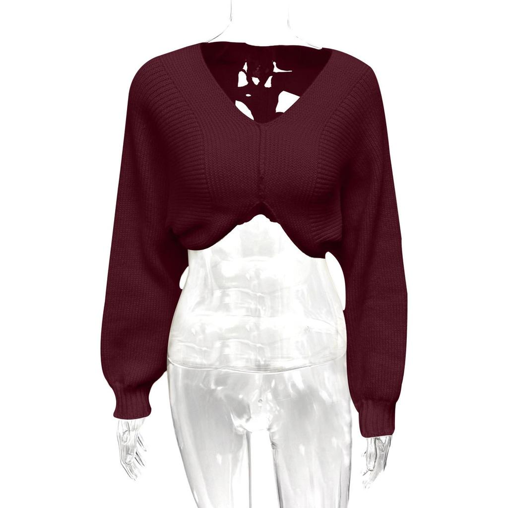 2025 European & American Fashion V-Neck Cropped Knit Sweater