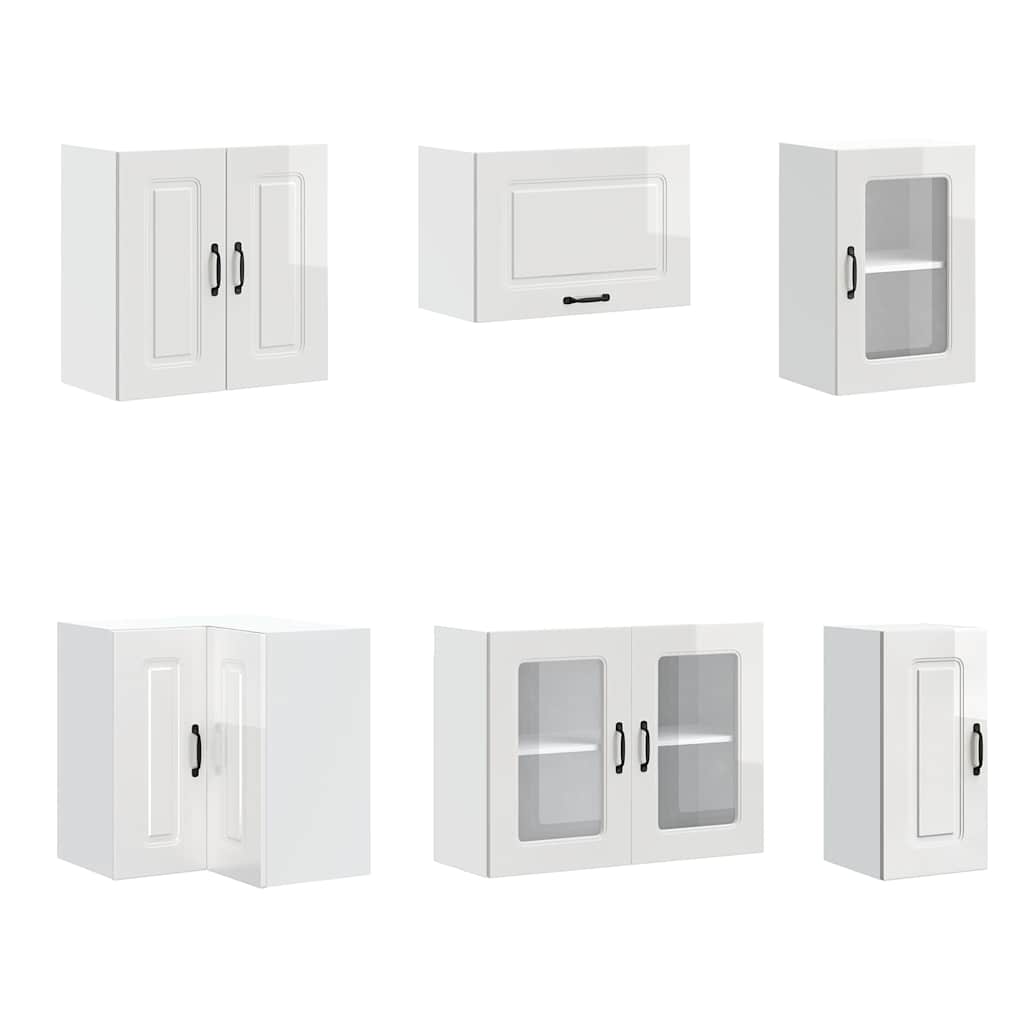 11 Piece Kitchen Cabinet Set Kalmar High Gloss White Wood Based Panel