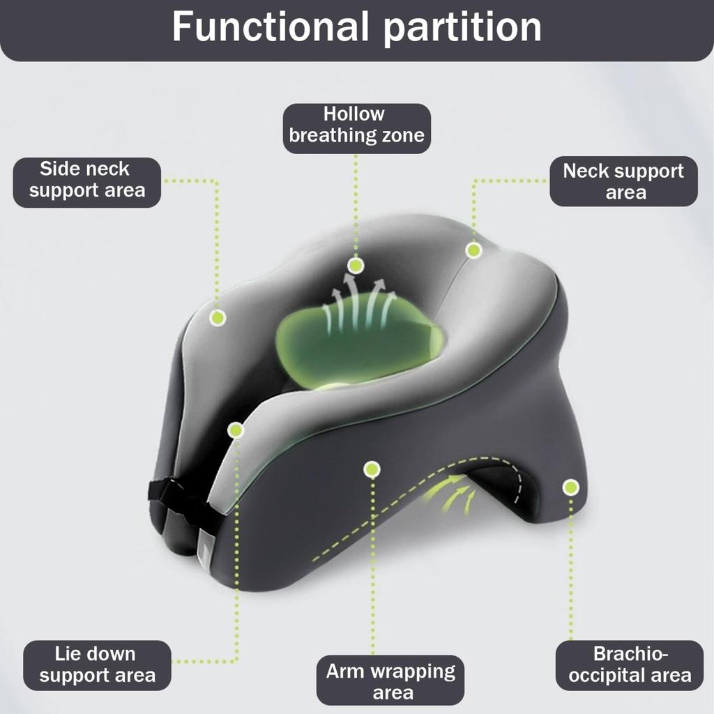 2-in-1 Travel Pillow Face Down with Cooling Gel Memory Foam Face Pillow for Relax Arms Sleeping On the Table During Lunch Break