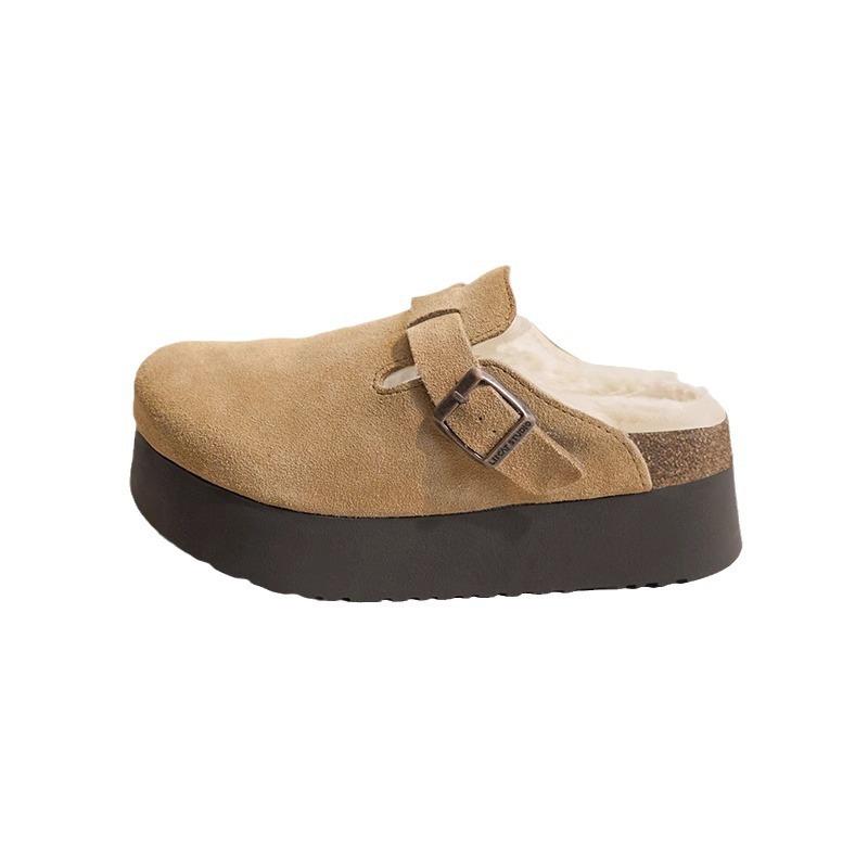 thick-soled velvet shoes for women's winter bag head half-towed fluffy slippers for women to increase their height and wear cotton shoes