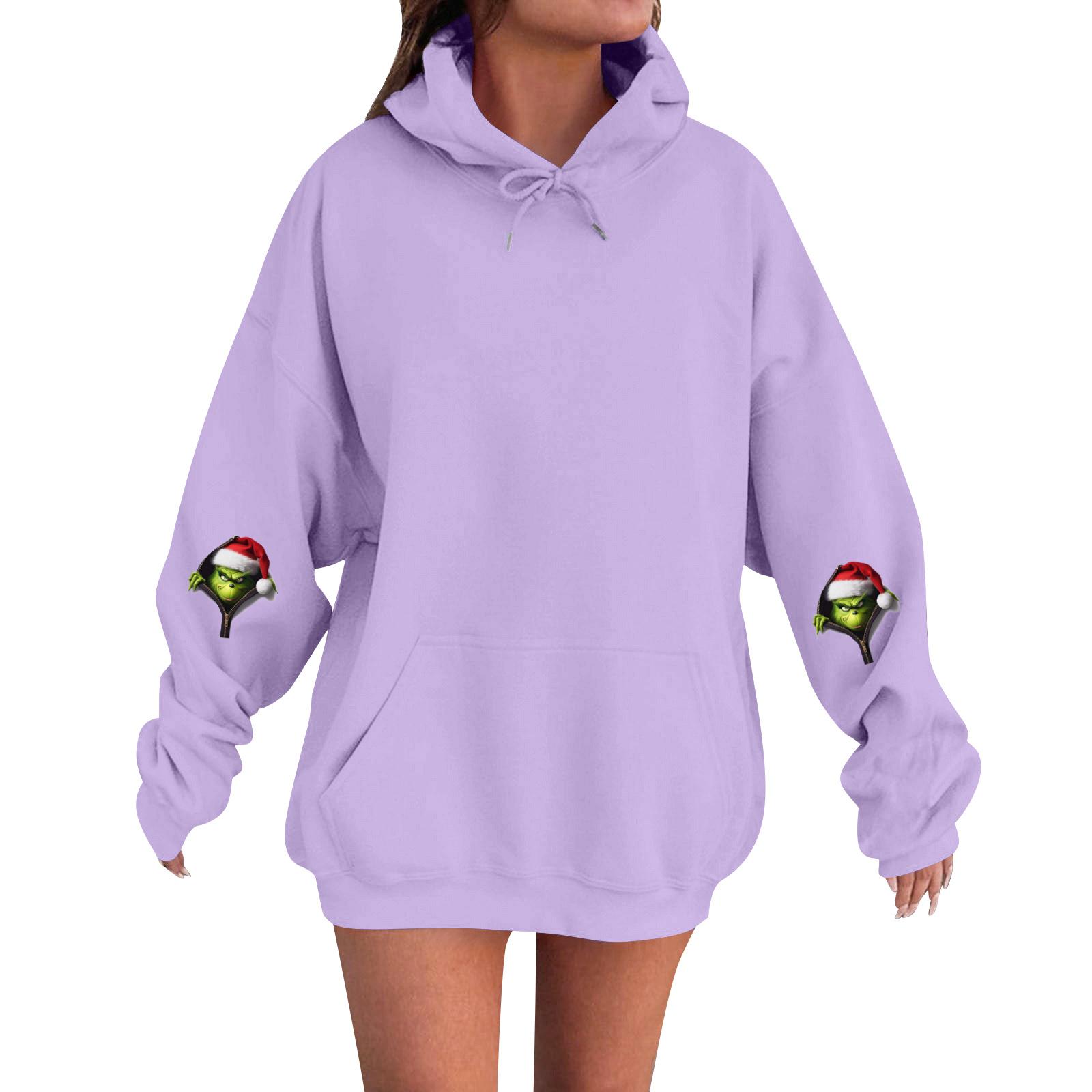 

Женский модный, расслабленный и удобный свитер с круглым вырезом и капюшоном, с длинными рукавами и рождественским принтом, теплый свитер XL