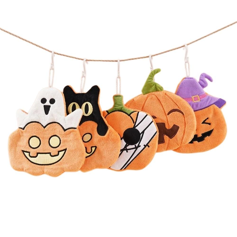 Soft Coral Fleece Halloween Pumpkin Hand Towel Hangable Kitchen Towels  Home Bathroom Use