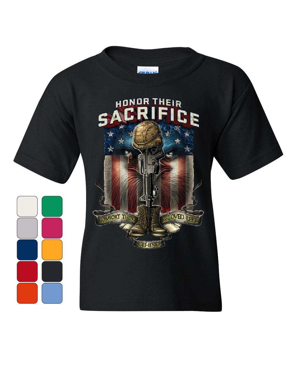 Honor Their Sacrifice Youth kids boys T-Shirt POW MIA Military Remembrance Army Kids Tee 150