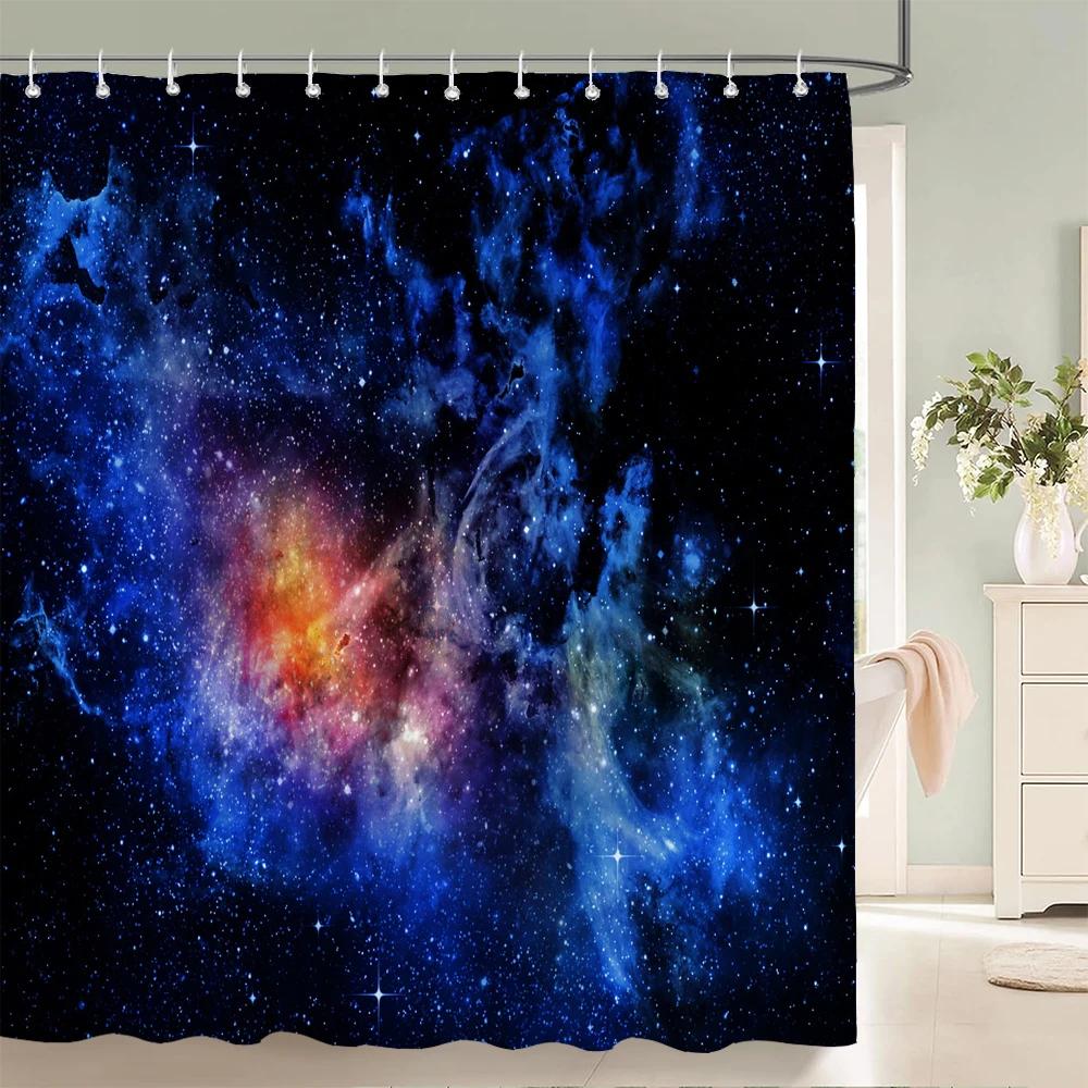 Earth Moon Starry Sky Scenery Printing Shower Curtains Bathroom Curtain Waterproof Fabric With Hooks Home Decoration Bath Screen