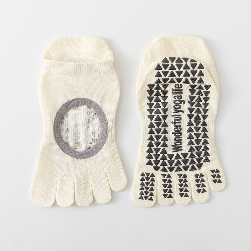 

Spring and Summer Five-Finger Yoga Pilates Toe Socks Pure Cotton Deodorant Silicone Non-Slip Indoor Professional Fitness Short Tube Socks Milky White
