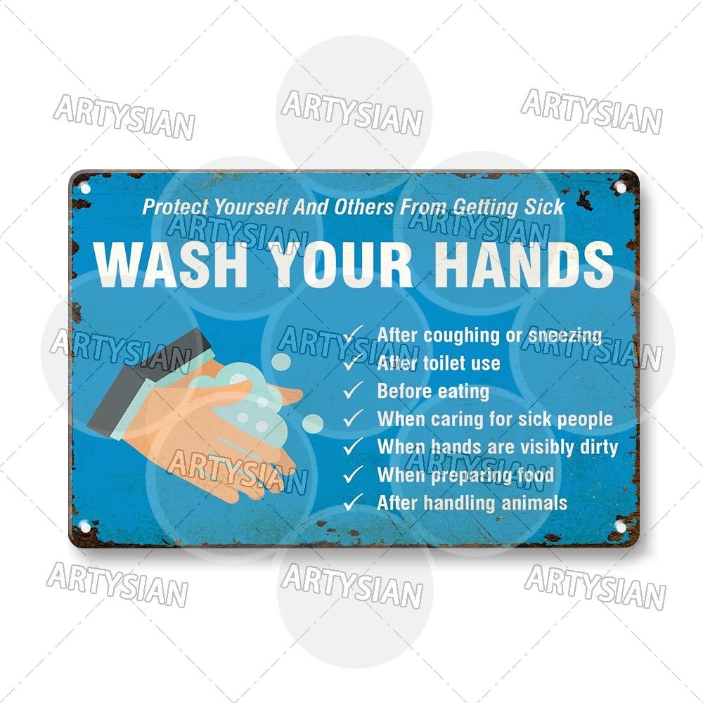 Hygiene Metal Sign No Shoes No Food Drink Restaurant Office School Public Space Plaque Wash Your Hand Sanitizer Keep Clean Sign