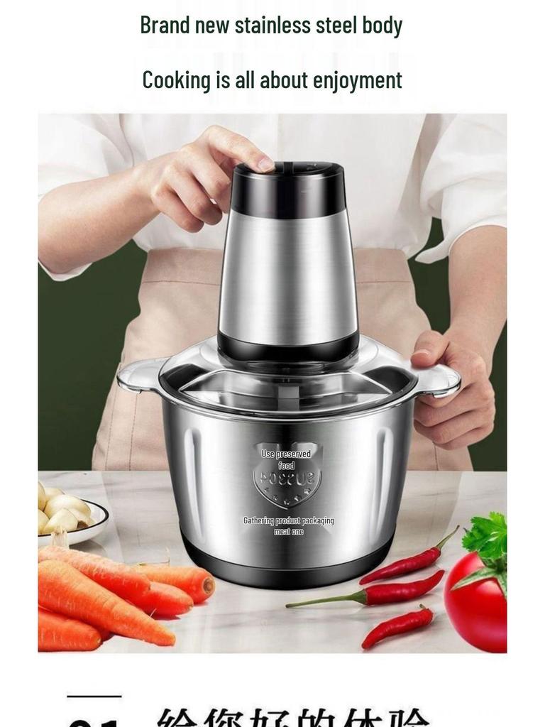 German Automatic Electric Meat Grinder & Stainless Steel Vegetable Chopper Multi-functional Blender for Chili Cooking
