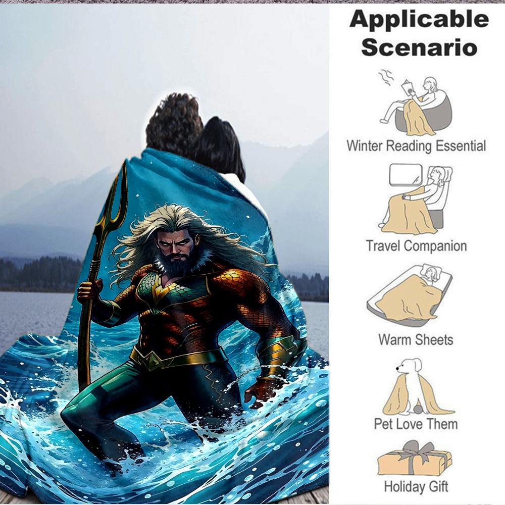 1pc Trident, Aquaman Flannel Throw Blanket Soft, Warm & Cozy for Couch, Bed, Office, and Travel Versatile All Season Gift, Christmas present