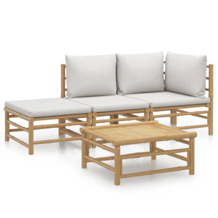 VidaXL Garden Lounge Set 4 Pcs with Light Grey Cushions Bamboo 3155080