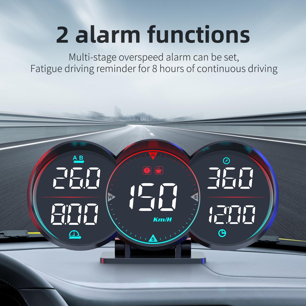 G17 Car HUD GPS+Beidou Chip Head Up Display LCD Speedometer Slope Meter Driving Distance Compass Overspeed Alarm For All Cars