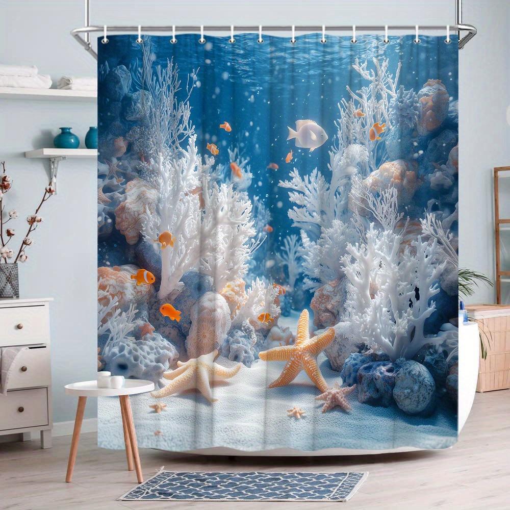 Underwater World Turtle Bathroom Shower Curtain Ocean Theme Pattern With 12 Hooks Modern Bathroom Decorative Shower Curtain