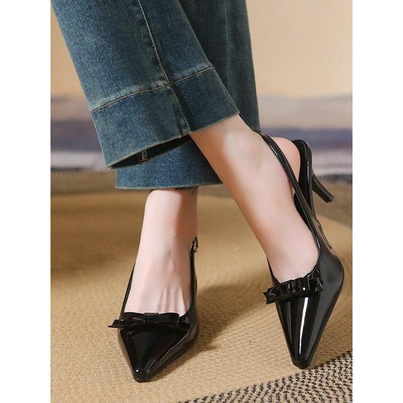 Baotou sandals pointed bow high heels rear strap stiletto workplace work shoes