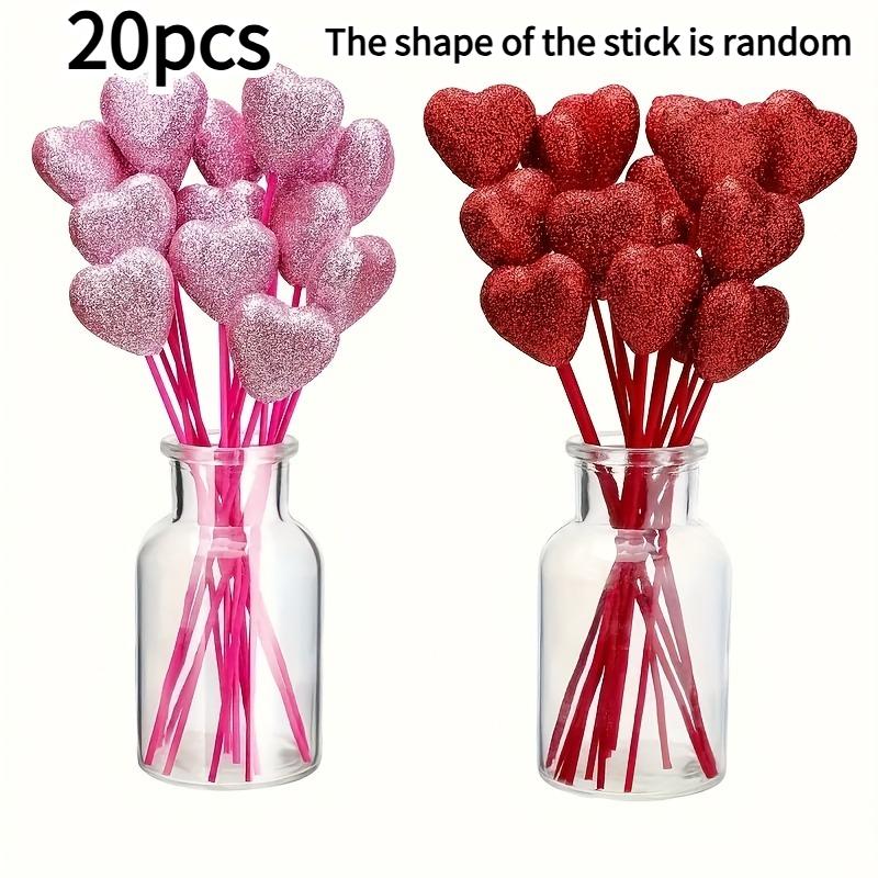 20pcs Hearts Shining Red & Pink Artificial Flower Bouquet - Valentine's Wedding Faux Blooms, Plastic Heart-Shaped for Decor