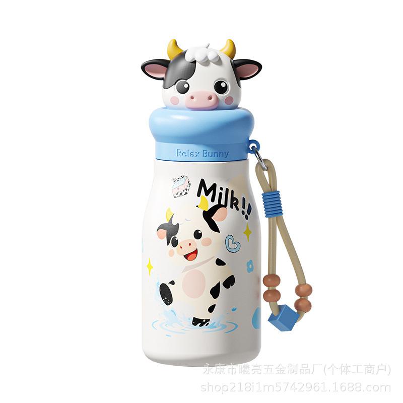Cute Cartoon Children's Thermos Cup 111 Stainless Steel Straw Cup Portable Student Water Cup with Lifting Rope Value Gift