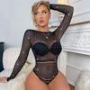 Rhinestone Mesh Bodysuit: Sexy Backless Long Sleeve Lingerie