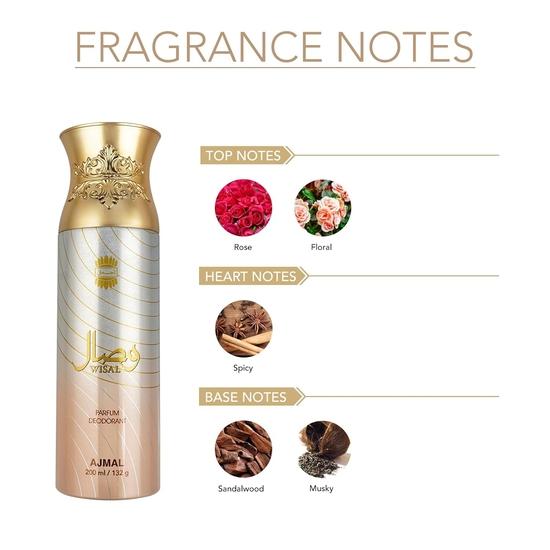 Ajmal Women's Wisal Perfume Deodorant, 200 Ml, Pack of 1