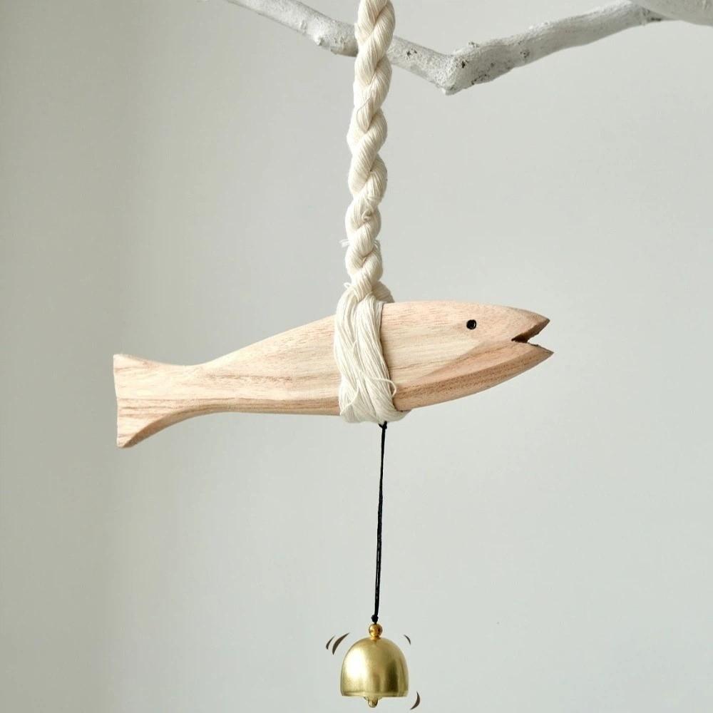 Creative Handmade Wood Fish Door Bell Lightweight Rustic Fish Wall Decoration Lucky Hand Carved Car Fish Hanger Bedroom