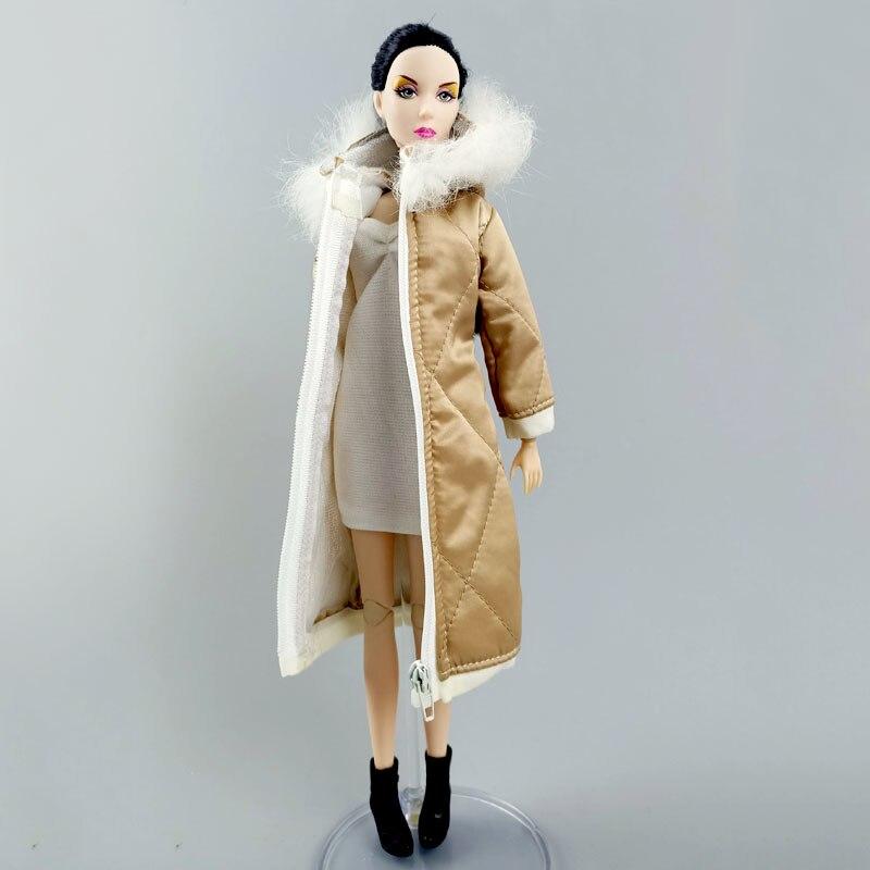 Zimní šampaňské s dlouhým rukávem, zip a čepice, oblečení pro panenky Barbie, bundy a oblečení pro 1/6 BJD panenky, doplňky pro děti